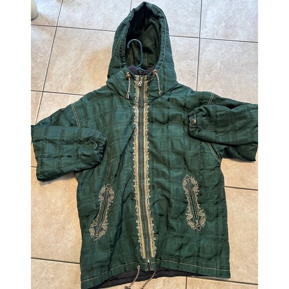 Bogner Jacket Womens 8 Ski Green Winter Hooded Embroidered Coat Made In USA VTG